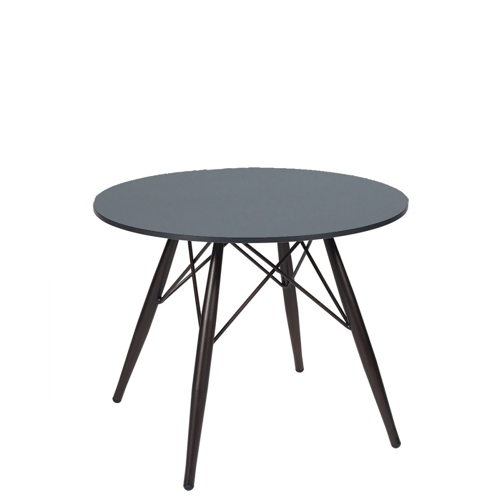 mesa picasso baja con pata negra y tablero redondo compact gris marengo REYMA