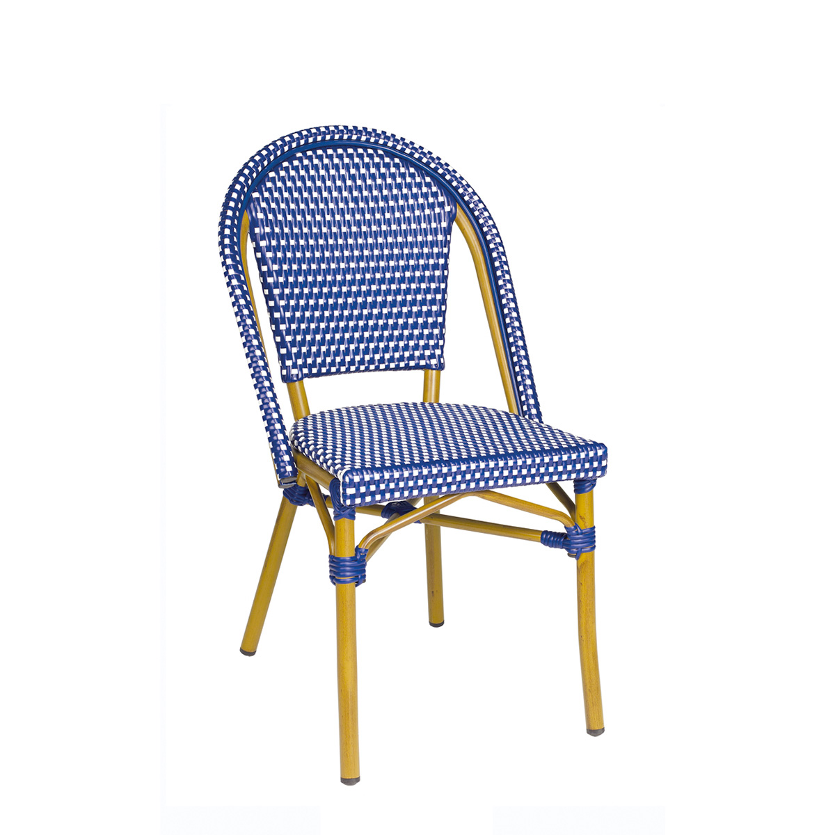 silla París deco bambú con médula azul y blanco