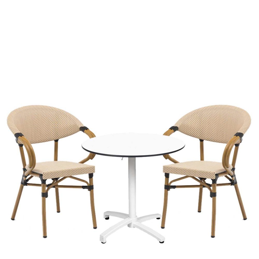 conjunto filipinas latte con mesa noruega blanca REYMA