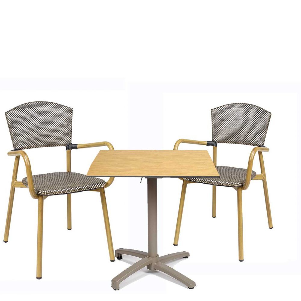 conjunto sillón protofino textilene negro con mesa noruega taupe REYMA