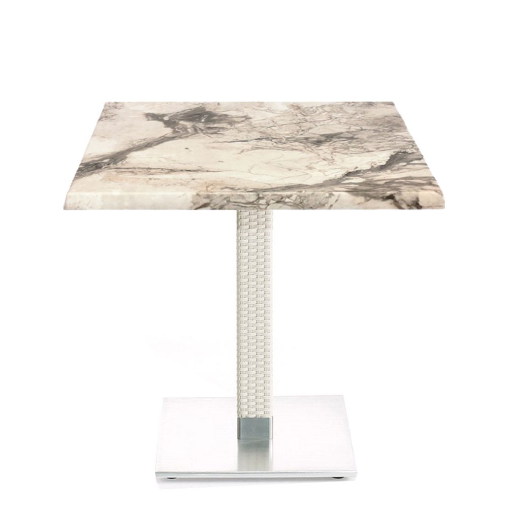 mesa munich con columna medula blanca y tablero marmol almeria