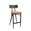 Banqueta montana negro con asiento tapizado mostaza REYMA