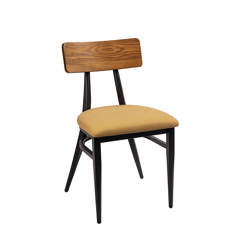silla montana respaldo madera con asiento tapizado mostaza REYMA