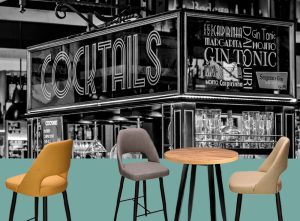banquetas y mesas altas para entornos gastronómicos urbanos como mercados