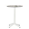 Mesa isalandia alta blanca con tablero compact redondo marmol almeria