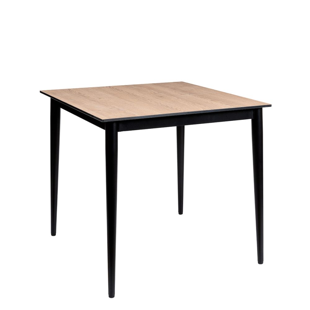 mesa danubio negro con tablero cuadrado compact roble nudos