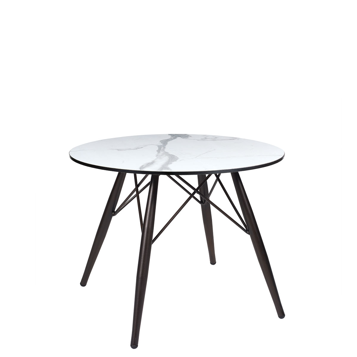 mesa picasso baja negra con tablero redondo compact marmol olimpo