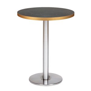 mesa munich alta base redonda aluminio tablero melamina zeus negro canto dorado