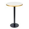 mesa munich alta base redonda negro tablero melamina marmol bianco canto dorado