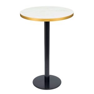 mesa munich alta base redonda negro tablero melamina marmol bianco canto dorado
