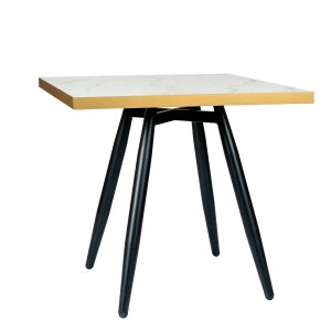 Mesa Copenhagen plus tablero cuadrado melamina marmol bianco canto dorado