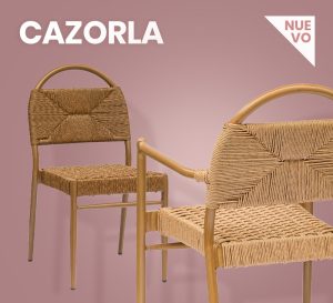 nuevo sillón y silla contract para hostelería modelo Cazorla en aluminio y rope