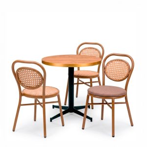 conjunto contract silla Innsbruck rejilla o tapizado con mesa Dublin tablero aro dorado