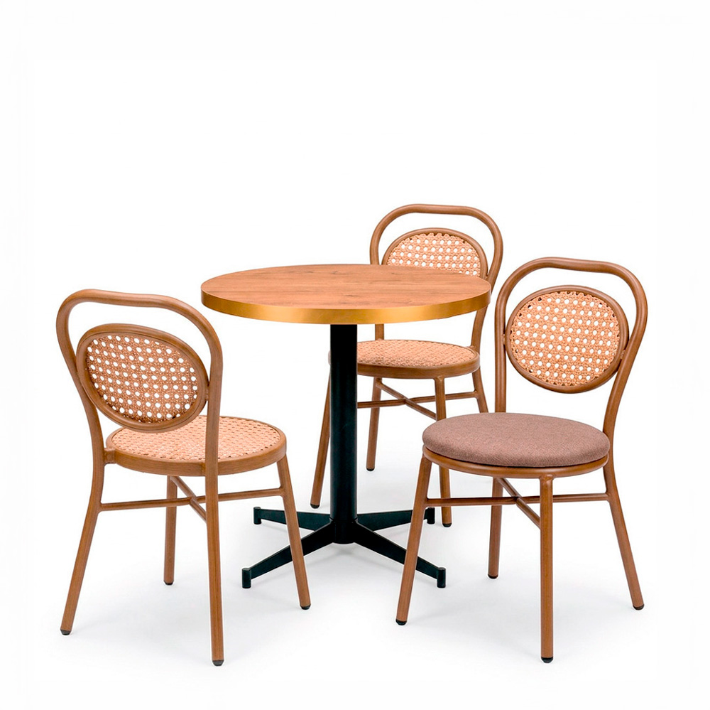 conjunto contract silla Innsbruck rejilla o tapizado con mesa Dublin tablero aro dorado