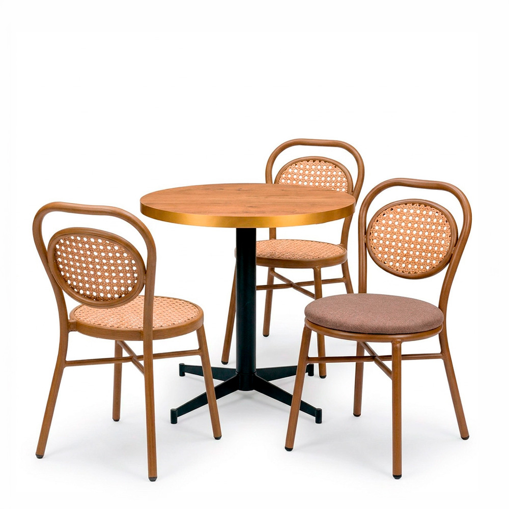 conjunto contract silla Innsbruck rejilla o tapizado con mesa Dublin tablero aro dorado