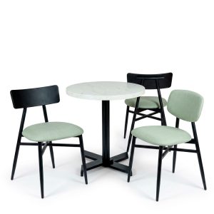 conjunto mobiliario contract silla Brooklyn tapizada y mesa Helsinki